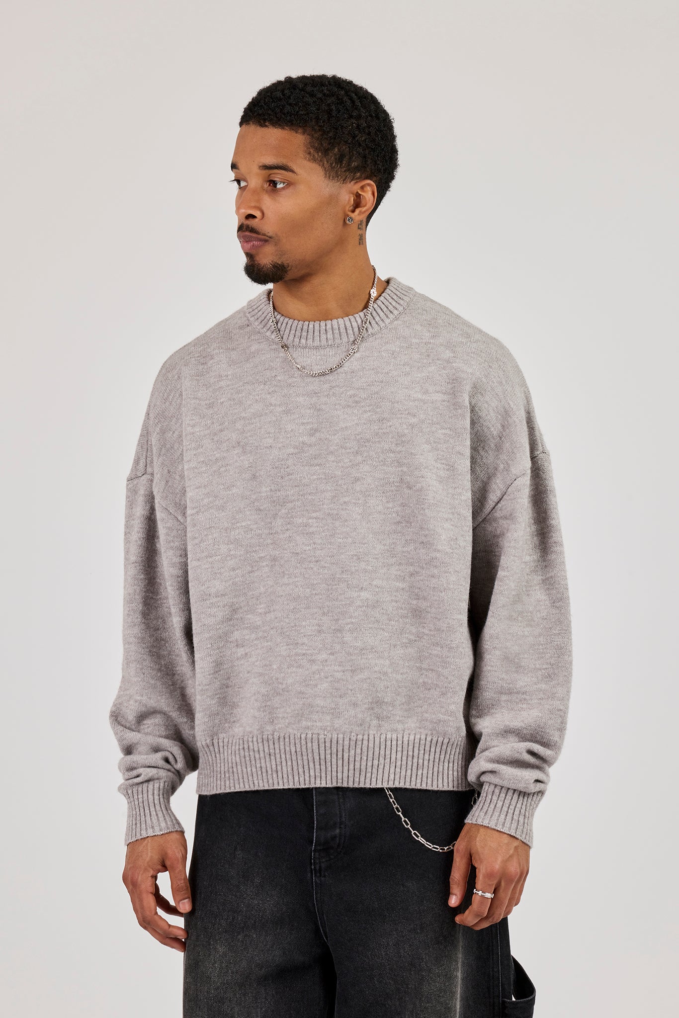 Cernucci Fluffy Intarsia Sweater - Grey